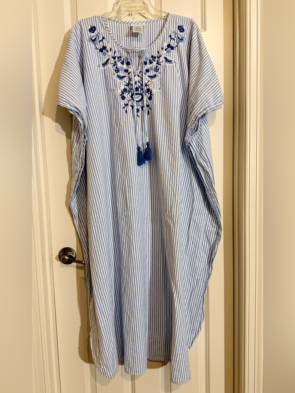 National Vintage Striped Blue & White Embroidered Women's Swim Coverup/Dress
